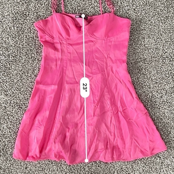 Zara Satin Mini Dress – Barbiecore 90s Coquette Babydoll - Hot Pink - Size M - Picture 15 of 15
